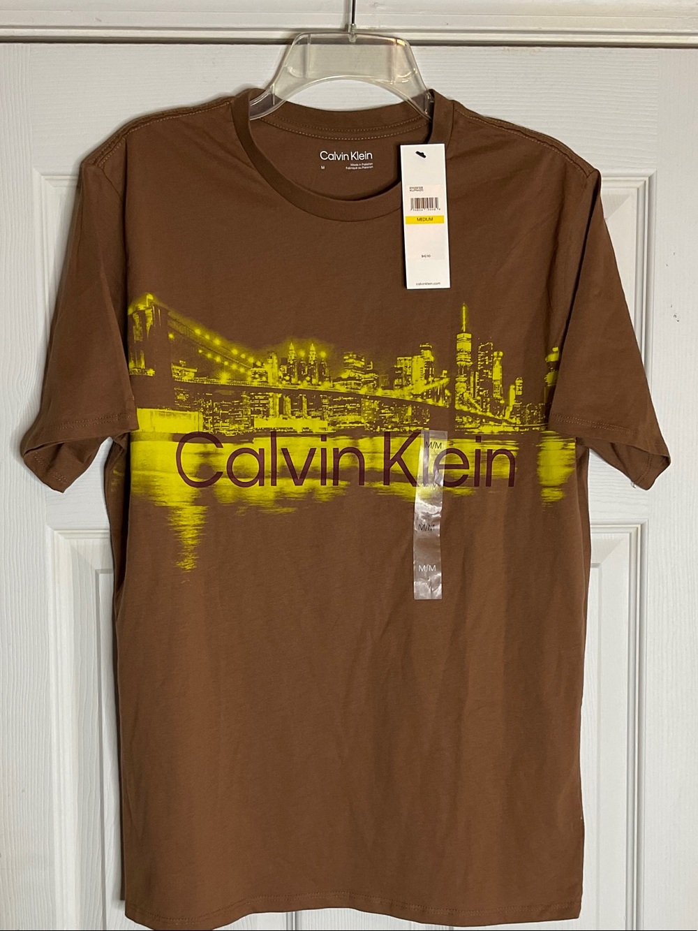 Calvin Klein Brown Tee with Yellow Cityscape Graphic